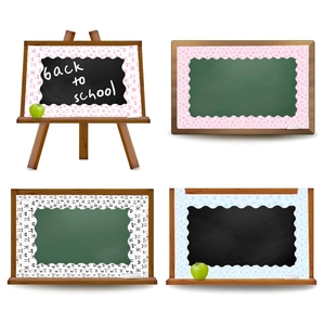 Bordes festoneados para tablón de anuncios con lazos rosas, azules y negros para clase