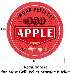 Detail van 4 inch ronde Apple houtpellet roker etiket met barbecue afbeeldingen