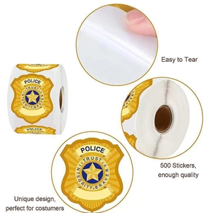 Roll of 500 self-adhesive shield police badge stickers for kids party and DIY costume decor