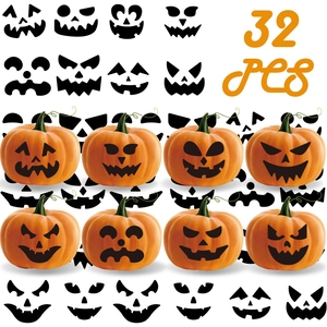 Halloween Pumpkin Face Stickers DIY Black Vinyl Jack-O-Lantern Expressions Decals For Festive Party Window Wall Decoration