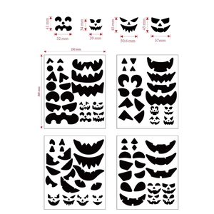 Halloween black vinyl pumpkin face stickers set with detailed size dimensions 250x300mm