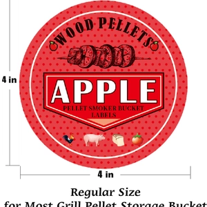 4-inch ronde Apple Wood Pellets sticker voor BBQ-opslagcontainers en emmers