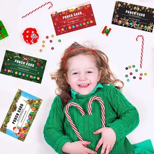 Weihnachts-Kunden-Treuekarten mit 10 Feldern und festlichen Feiertagsmotiven für Kinder