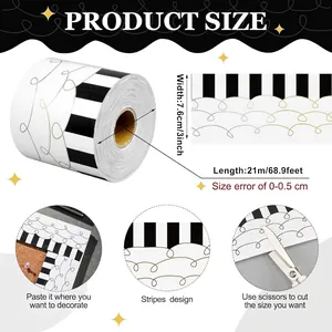 Black and white striped bulletin board border stickers 7.6cm x 21m for school classroom decoration