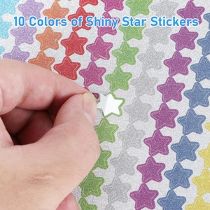 Colorful glitter star stickers in ten vibrant colors for reward and stationery decoration