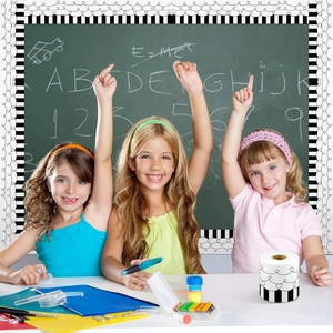 Black and white striped classroom bulletin board border stickers for school decoration