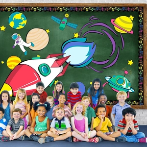 Space themed bulletin board borders and music notes decals for classroom decoration