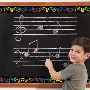 Colorful music notes chalkboard border trim for classroom bulletin board decorations