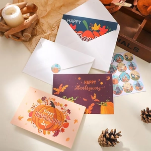 Σετ ευχετήριων καρτών Thanksgiving με φακέλους, αυτοκόλλητα, κολοκύθες και φθινοπωρινά φύλλα
