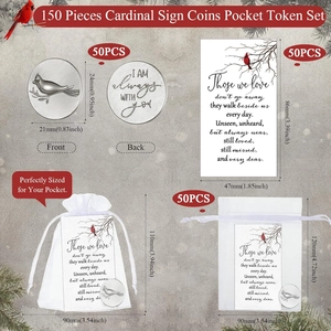 Detailed size specifications for bereavement cards, cardinal coins and organza bags set