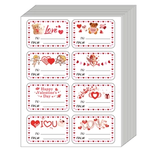 Details quadratischer Valentinstag-Aufkleber mit Cartoon-Bären und Cupido-Motiven