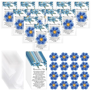 Funeral memorial gift set with 12 crochet flowers, 12 cards, and transparent bags