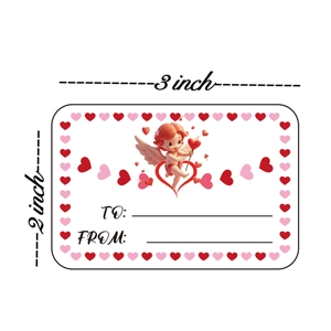 Detail von 3x2 Zoll Amor Valentin-Aufkleber mit Herzrand und To From Schreibbereich