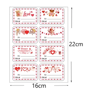 Detailansicht der 22x16cm Valentinstag-Aufkleber mit 8 Designs wie Herzen und Amor