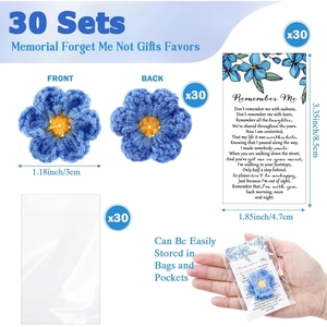 30-piece forget-me-not funeral memorial set with crochet flowers and prayer cards