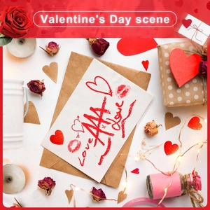 Détail d'autocollants cœur laser rouges et décals Love sur emballage cadeau de Saint-Valentin