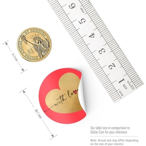 38.1mm gold foil heart stickers with love text for Valentine gift decoration