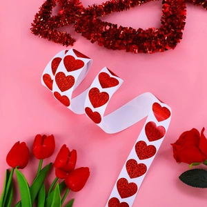 Holographic laser red glitter heart shaped stickers roll for Valentine Day decor