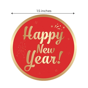 1.5 inch gold foil Happy New Year stickers for envelopes with red festive design