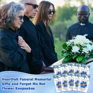 Funeral memorial gift set featuring forget-me-not seed packets with bereavement poems