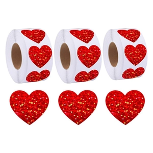 Holographic red heart shaped glitter stickers in rolls for Valentine's Day decorations