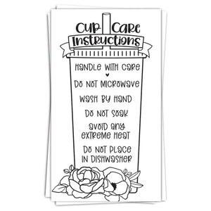 Tumbler Care Instruction Cards Coated Paper Cup Maintenance Guide Flower Design Small Business Packaging Inserts