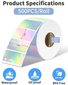 Detailed holographic thermal labels with waterproof and BPA free material specifications