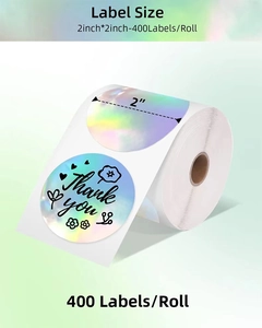 Detail of 2-inch holographic Thank You labels, 400 pieces per roll for gift packaging