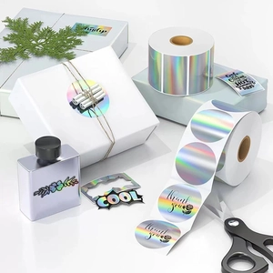 Thermal laser stickers with iridescent thank you floral patterns for gift packaging