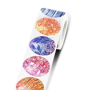 Colorful laser glitter Easter egg sticker roll with floral and galaxy patterns