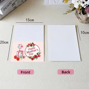 Front and back view of Mother's Day card with carnations and gift box, 15x20cm size