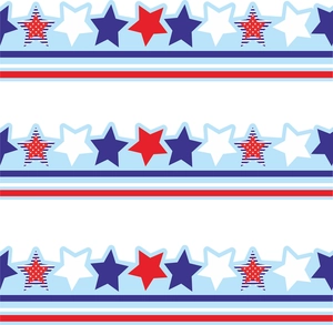 Detail of Fourth of July bulletin board border with red, white, and blue patriotic stars