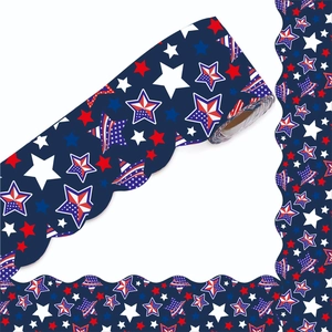 Independence Day Bulletin Board Border Scalloped Star Pattern Red White Blue Trim For Classroom School Office Decor