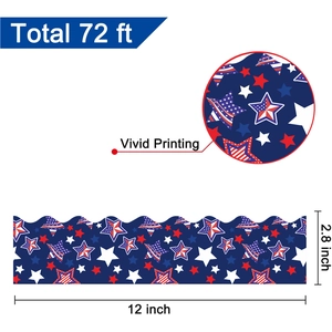 Independence Day scalloped bulletin board border, 72ft American flag star trim for classroom