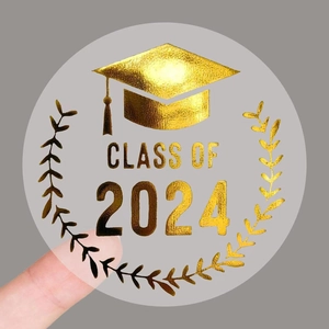 Class Of 2024 Graduation Cap Stickers Transparent Gold Foil Round Seal Labels For Graduation Party Favors Decor Envelopes