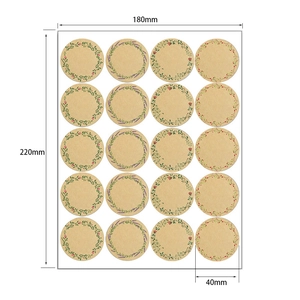 Detailed dimension guide for round kraft floral stickers showing a 40mm diameter per unit