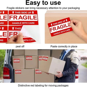 Étiquettes d'avertissement Fragile rouge et blanc pour expédition et soins logistiques