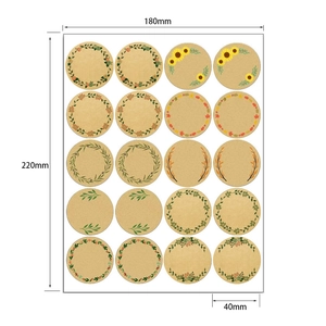 Detail showing 40mm round botanical stickers on 180x220mm kraft paper sheet