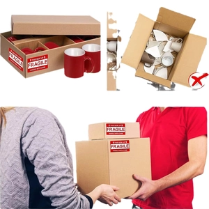 Étiquette d'avertissement fragile rouge sur carton pour articles cassables
