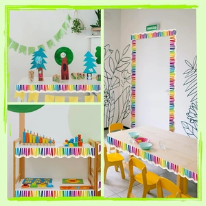 Autocollants de bordure de crayon arc-en-ciel à bords ondulés pour la décoration scolaire