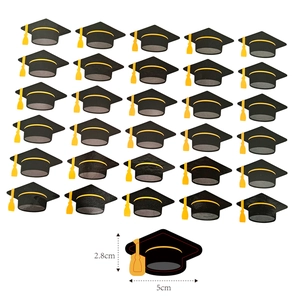 30-piece graduation cap sticker set in black and yellow, size 5x2.8cm per piece