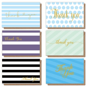 White Cardboard Thank You Cards With Envelopes And Stickers Striped Polka Dot Heart Pattern Folded Greeting Cards For Wedding Party Business