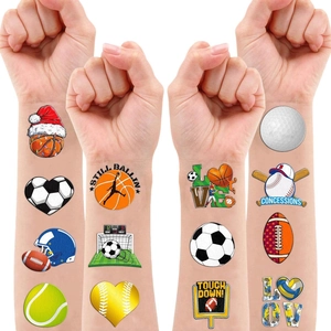 Mini sports themed temporary tattoo stickers set featuring soccer and basketball graphics