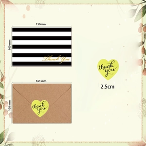 Striped Thank You card set with kraft envelope and gold heart seal sticker