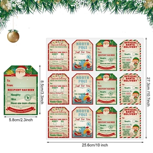 Rectangular Christmas gift labels set featuring Santa and North Pole holiday designs