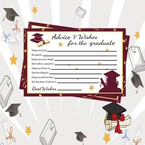 Burgundy and gold Graduation Advice and Wishes cards with elegant starry star border