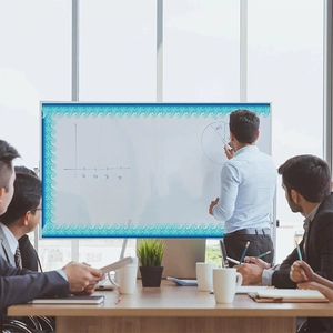 Blaue Wellenmuster-Dekorbordüre für Whiteboards im Büro und schwarze Pinnwand-Aufkleber