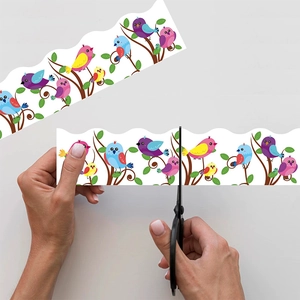 Kleurrijke cartoon vogel prikbord rand stickers voor decoratie van klaslokalen