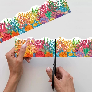 Autocollants de bordure de corail imperméables à bords ondulés pour décor de classe