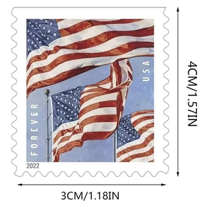 Αυτοκόλλητα γραμματόσημα U.S. Flag Forever με σχέδιο σημαίας και διαστάσεις 4x3cm